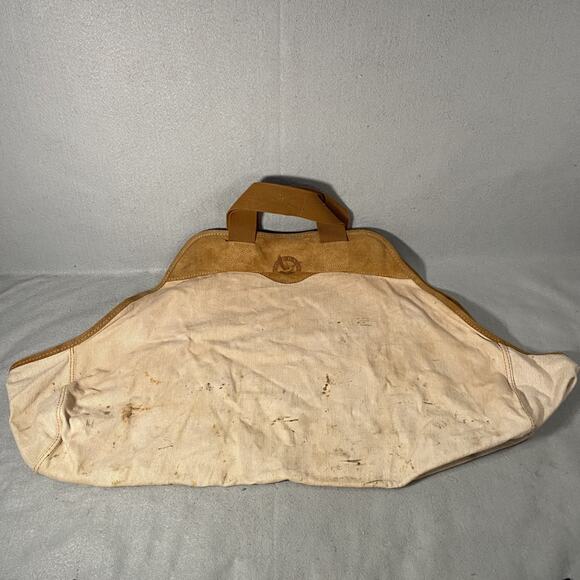 Eddie Bauer Canvas Suede Log Firewood Wood Tote Carrier Wrap Bag Vintage - Picture 5 of 9